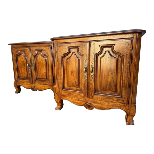 Antique Brown Wood Bedside Table with Carvings