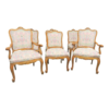 Antique Carved Wood Dining Chairs with Floral Upholstery