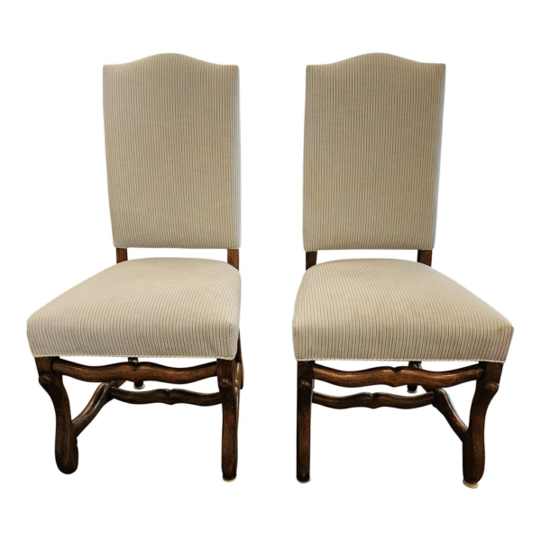 Antique Dining Chair Wood Rustic Striped Upholstery Seat