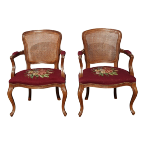 Antique French Provincial Dining Chair with Floral Tapestry Seat