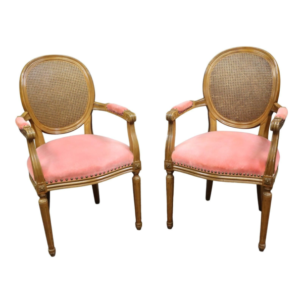 Antique French Style Dining Chair Pink Velvet Seat
