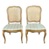 Antique French Style Dining Chair with Rattan Backrest and Striped Upholstery