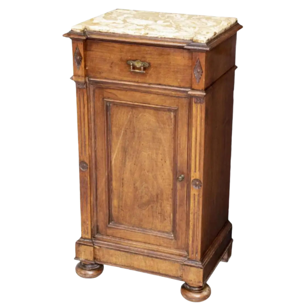 Antique French Style Wood and Marble bedside table