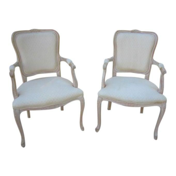 Antique Louis XV style cream dining chair with carved wood frame