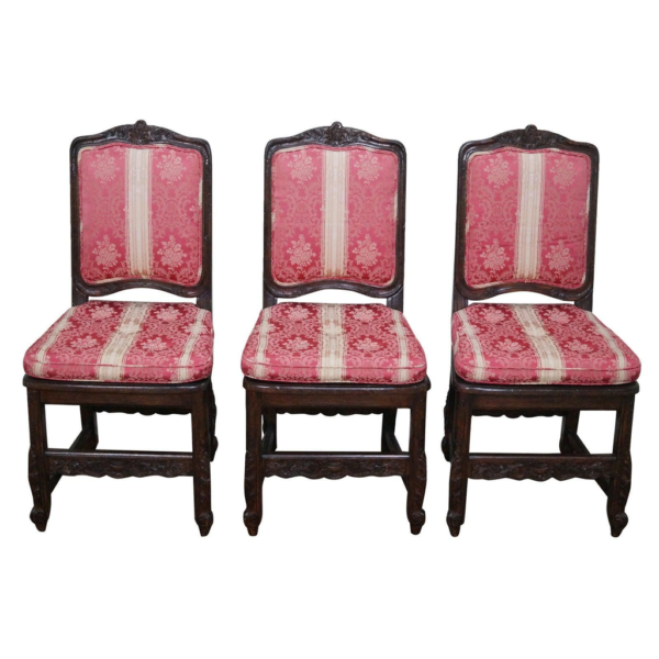 Antique Rococo Dining Chair with Red Fabric Upholstery