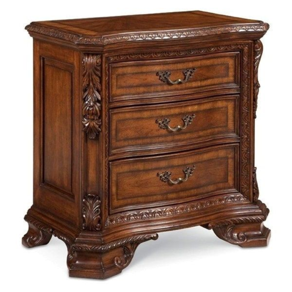 Antique Style Brown Wood Bedside Table with Drawers