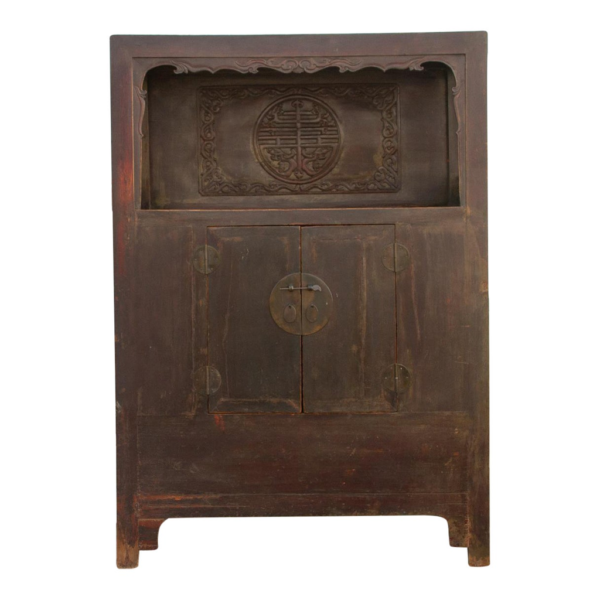 Antique Style Brown Wooden Wardrobe with Intricate Carvings