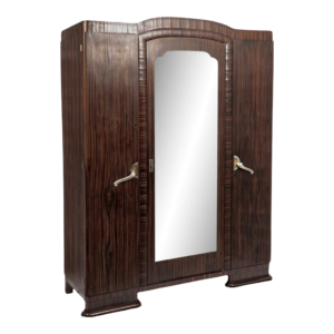 Art Deco Armoire Wood Three-Door Mirrored Wardrobe