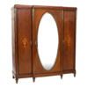 Art Deco Armoire with Floral Inlay and Oval Mirror