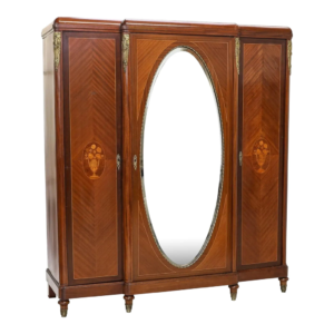 Art Deco Armoire with Floral Inlay and Oval Mirror