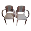 Art Deco Dining Chair with Wood Frame and Gray Fabric Upholstery