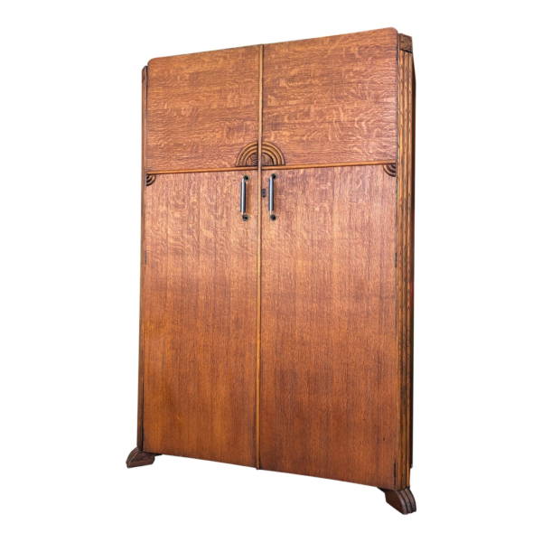 Art Deco wooden wardrobe with two doors, brown finish