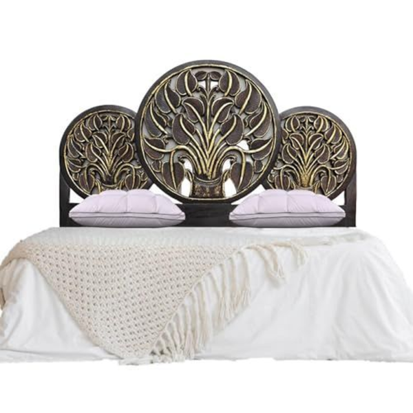 Art Deco Wooden Bed with Carved Headboard