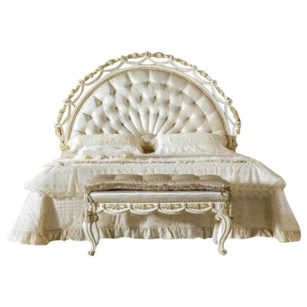 Baroque Bed White Upholstered Luxurious Design