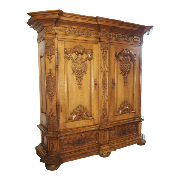 Baroque Style Brown Wood Armoire with Intricate Carvings
