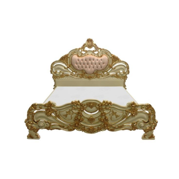 Baroque Style Bed with Ornate Wood Carvings