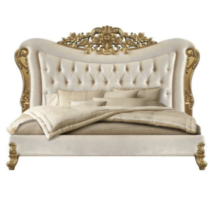 Baroque Style Cream and Gold Bed Daabadi Furniture wholesaler