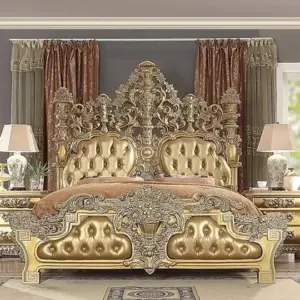 Daabadi Furniture Wholesale Classic European Antique Bed Super King-Size Gold Leaf Mahogany