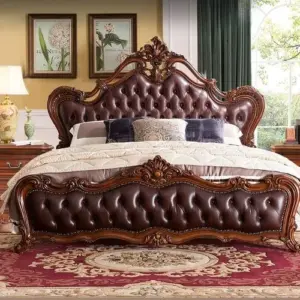 Daabadi Furniture Wholesale Classic European Antique Bed Super King-Size Brown DUco Mahogany