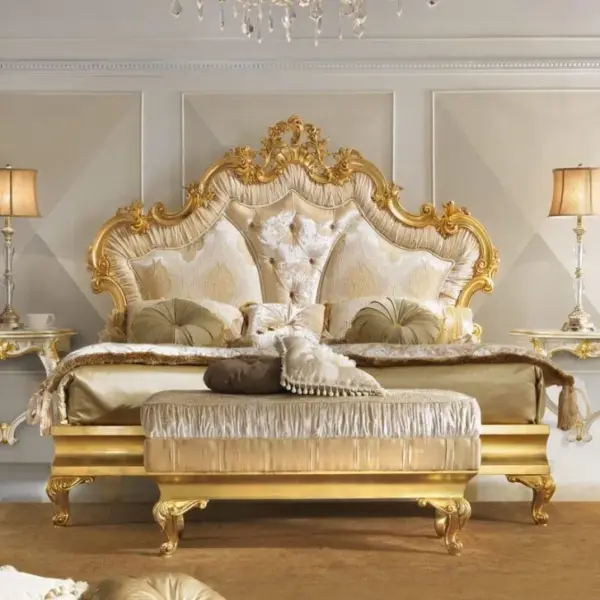 Daabadi Furniture Wholesale Classic European Antique Bed Super King-Size Gold Leaf Mahogany