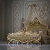 Daabadi Furniture Wholesale Classic French Bed King-Size Metalic Antique Gold Mahogany