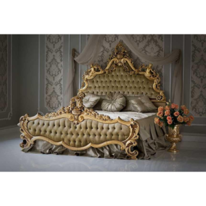 Classic French Bed - Metalic Antique Gold Mahogany - 11