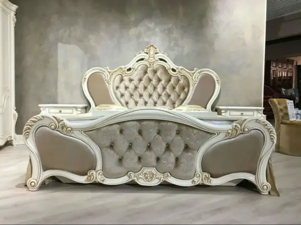 Daabadi Furniture Wholesale Classic European Antique Bed Super King-Size White Duco Mahogany