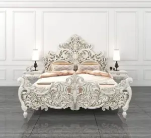 Daabadi Furniture Wholesale Classic European Antique Bed Super King-Size White Duco Mahogany