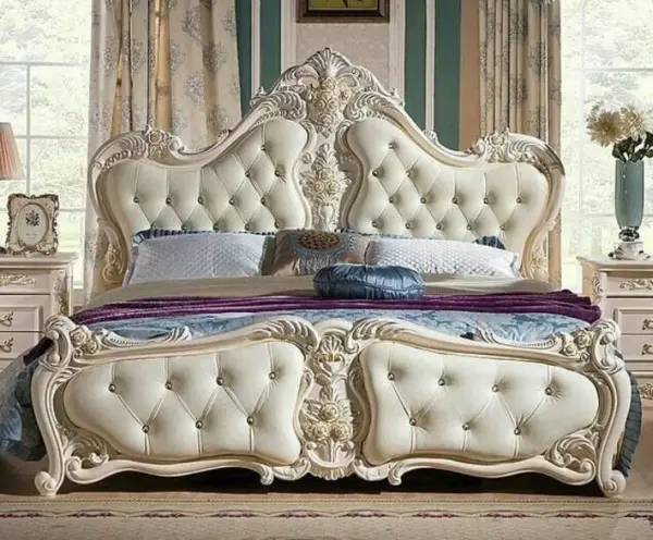 Daabadi Furniture Wholesale Classic European Antique Bed Super King-Size White Duco Mahogany