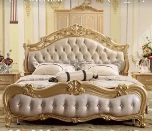 Daabadi Furniture Wholesale Classic European Antique Bed Super King-Size Gold Leaf Mahogany