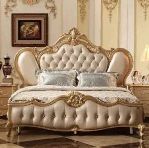 Daabadi Furniture Wholesale Classic European Antique Bed Super King-Size Gold Leaf Mahogany