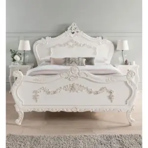 Daabadi Furniture Wholesale Classic European Antique Bed Super King-Size White Duco Mahogany