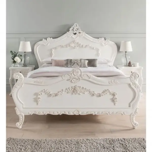 Daabadi Furniture Wholesale Classic European Antique Bed Super King-Size White Duco Mahogany