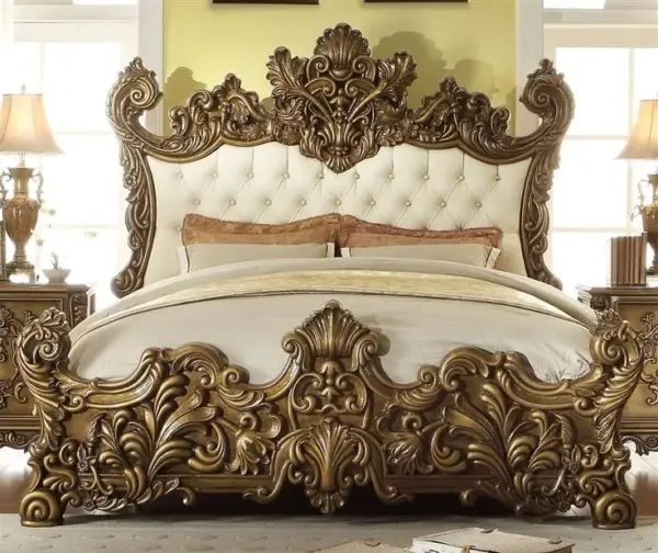 Daabadi Furniture Wholesale Classic European Antique Bed Super King-Size Golden Leaf Mahogany
