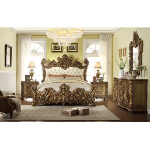 Classic European Antique Bed - Golden Leaf Mahogany - 139