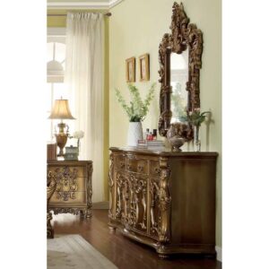 Classic European Antique Bed - Golden Leaf Mahogany - 139