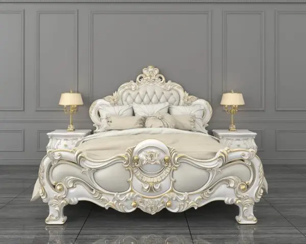 Daabadi Furniture Wholesale Classic European Antique Bed Super King-Size White Duco Mahogany