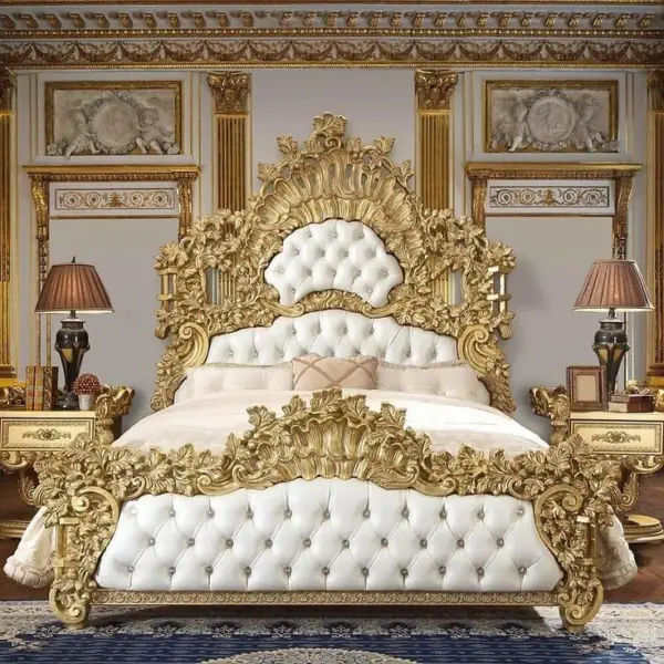 Daabadi Furniture Wholesale Classic European Antique Bed Super King-Size Gold Mahogany