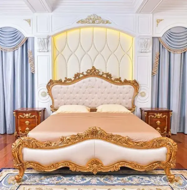 Daabadi Furniture Wholesale Classic French Provincial Bed Super King-Size Gold Mahogany