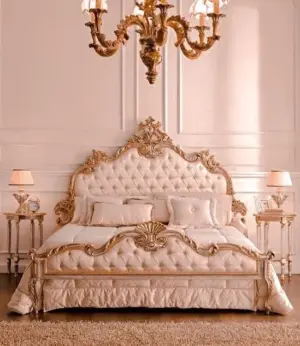 Daabadi Furniture Wholesale Classic French Provincial Bed Super King-Size Gold Mahogany