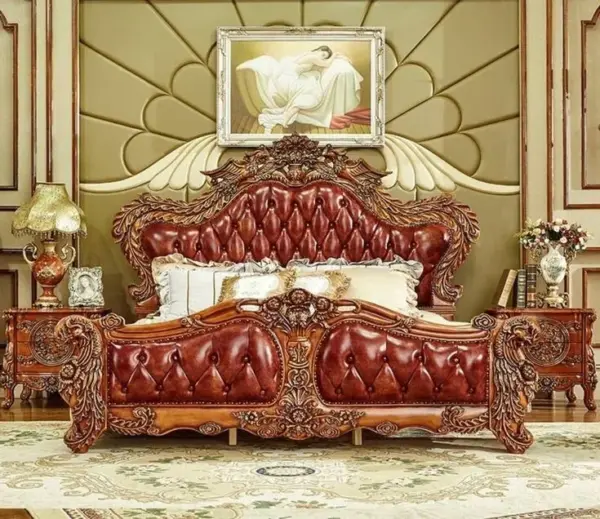 Daabadi Furniture Wholesale Classic French Provincial Bed Super King-Size Brown Mahogany