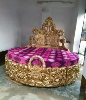 Daabadi Furniture Wholesale Classic Antique European Bed King-Size Gold Mahogany