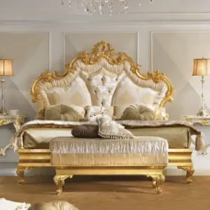 Daabadi Furniture Wholesale Classic French Provincial Bed Super King-Size Gold Mahogany