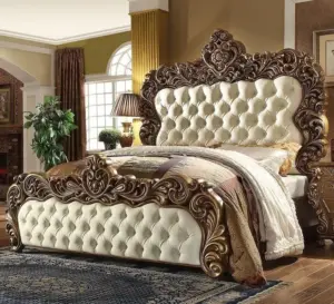 Daabadi Furniture Wholesale Classic Rococo Bed King-Size Gold Mahogany