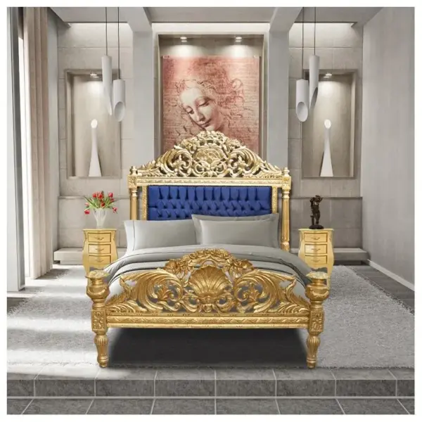 Daabadi Furniture Wholesale Classic French Painted Bed King-Size Gold Duco Mahogany