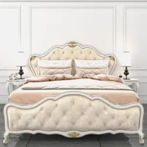 Daabadi Furniture Wholesale Classic Antique French Bed Super King-Size White Duco Painted Mahogany