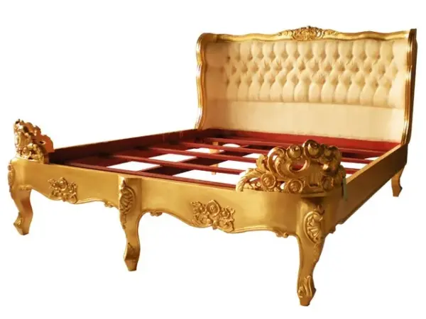 Daabadi Furniture Wholesale Classic Antique French Bed Super King-Size Gold Painted Mahogany