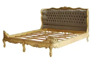 Daabadi Furniture Wholesale Classic Antique French Bed Super King-Size Gold Painted Mahogany