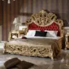 Daabadi Furniture Wholesale Classic Rococo Bed King-Size Gold Mahogany
