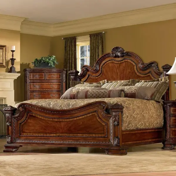 Daabadi Furniture Wholesale Classic Antique Bed King-Size Brown Mahogany Veneer